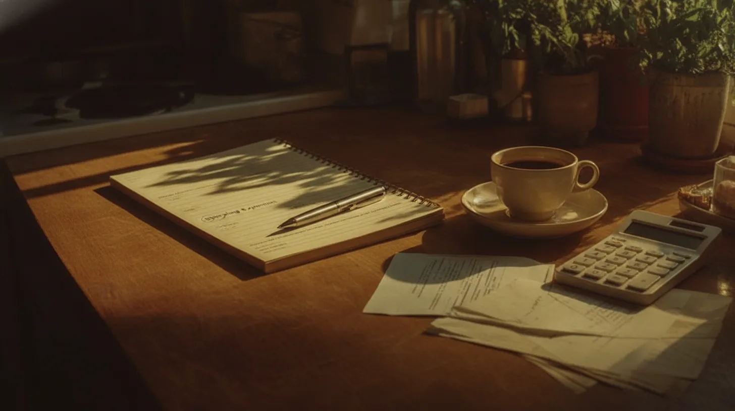 Morning light through office window with grant application documents and coffee cup on clean desk