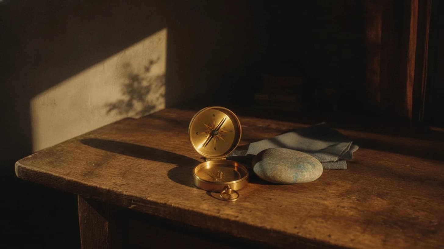 Morning sunlight streaming through a window onto a wooden table with a notebook, pen, and insurance card arranged neatly