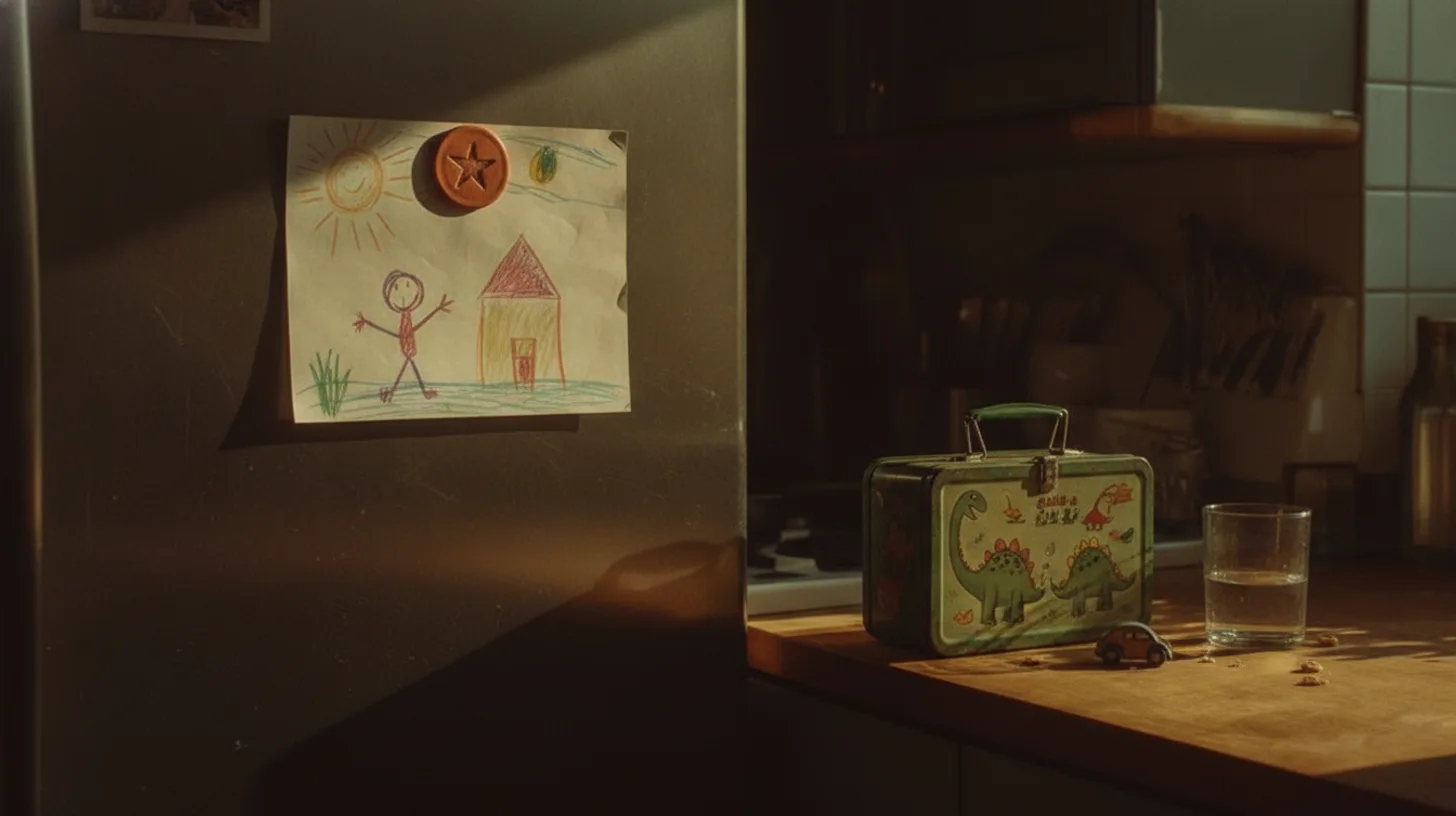 Morning light through a kitchen window with a child's backpack and lunchbox ready on the counter