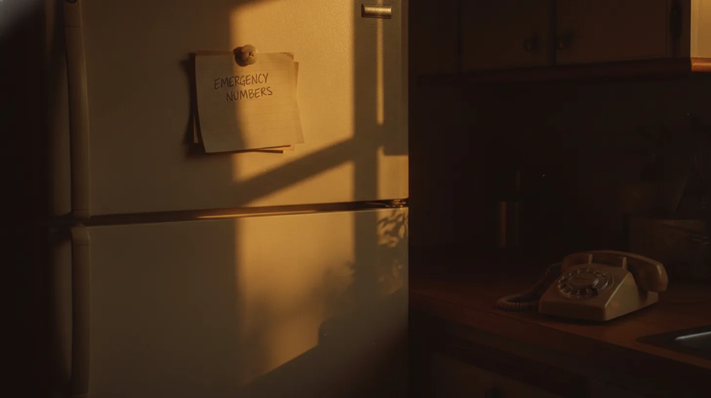 Emergency phone on a clean surface with soft morning light, representing crisis preparedness during telehealth treatment