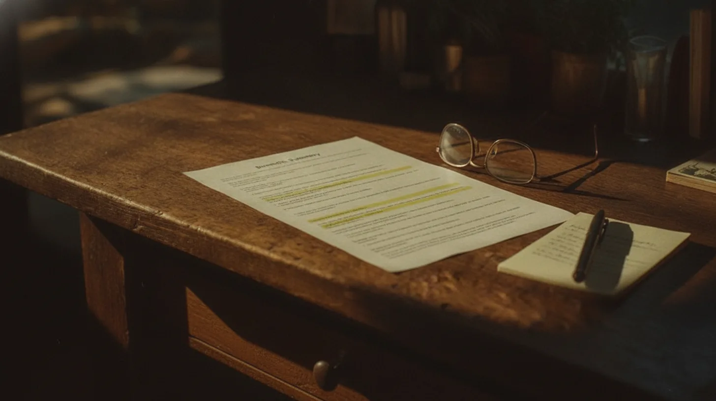 Clean organized desk with insurance documents, prescription bottle, and laptop showing telehealth appointment